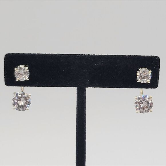 Earrings Silver Tone Double Crystal Earrings #1033 - Picture 3 of 14